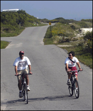 [2 cyclists on back shore road]